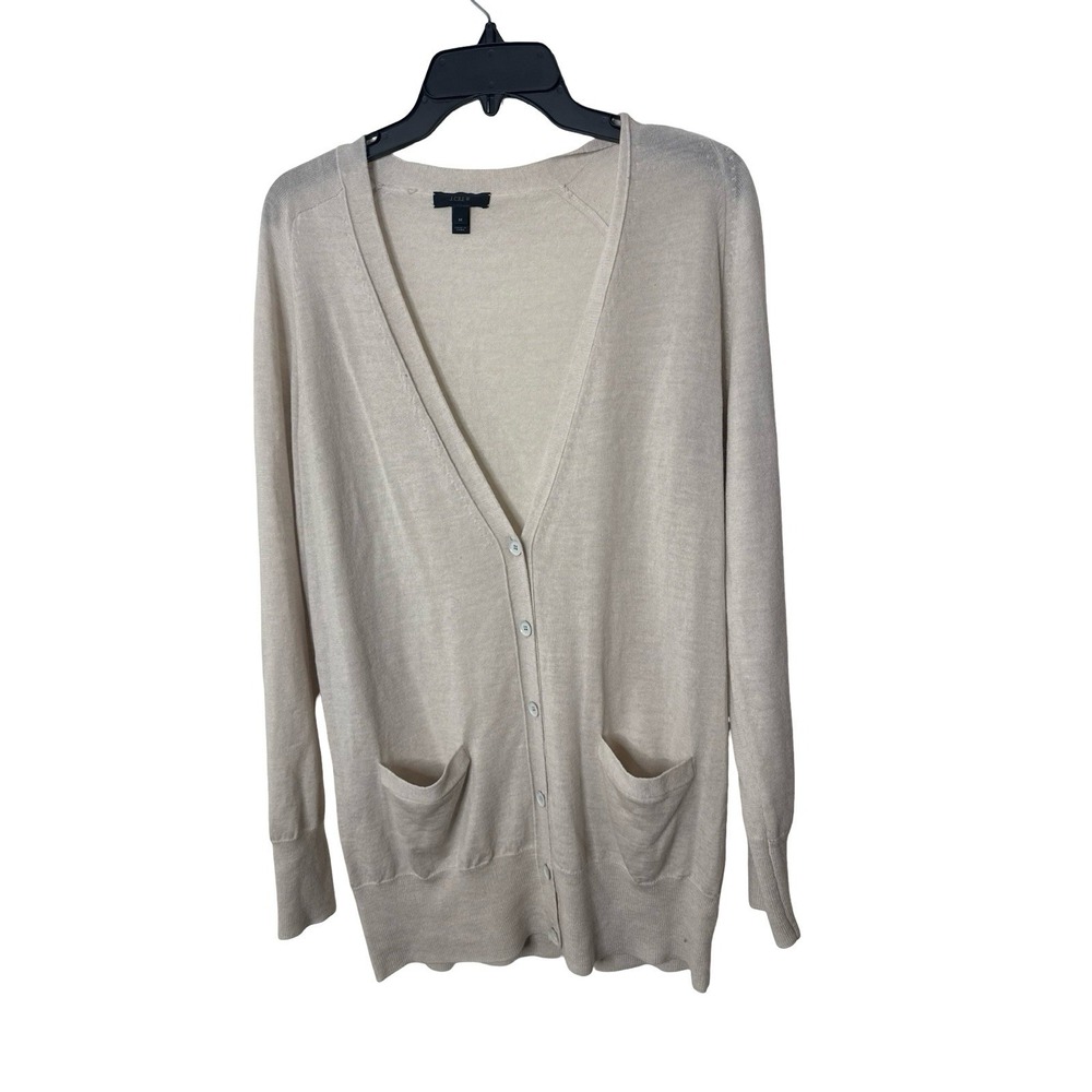 J Crew Womens Sweater Size M 100% Merino Wool Cardigan Long beige 65370